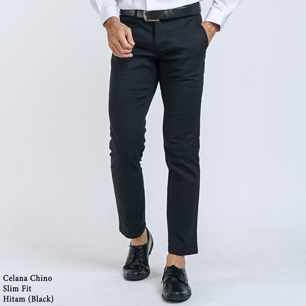 Boss SUPER Celana Panjang Chino Pria Slim Fit Hitam