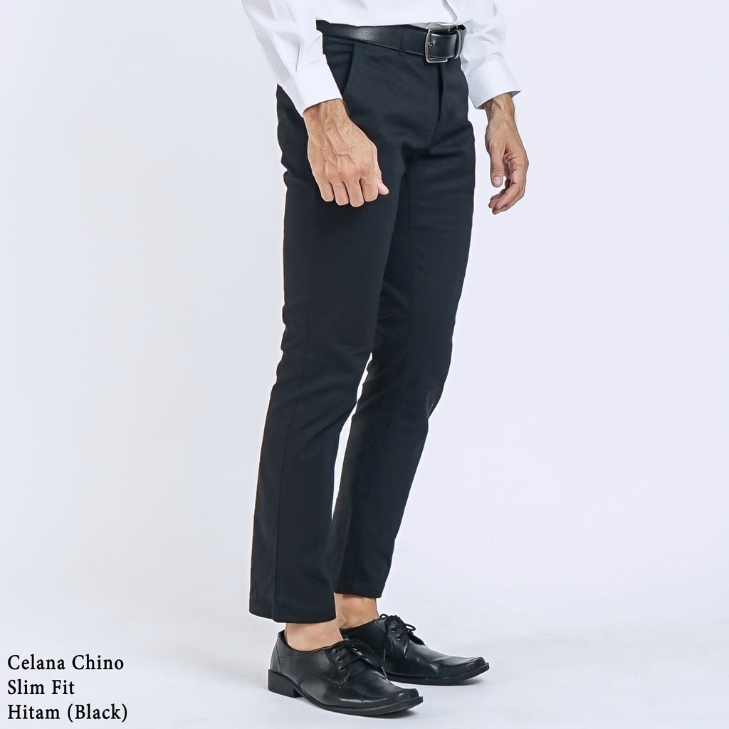 Boss SUPER Celana Panjang Chino Pria Slim Fit Hitam