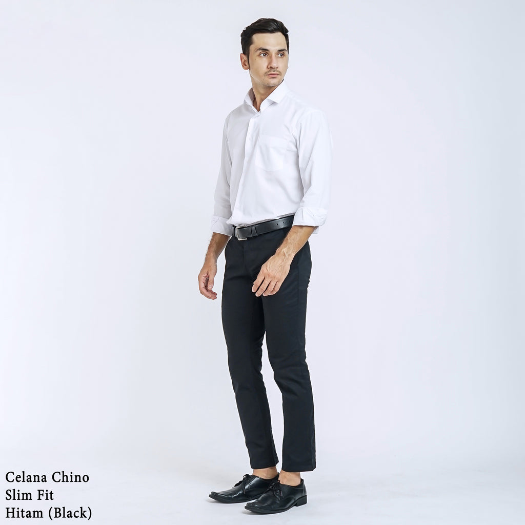 Boss SUPER Celana Panjang Chino Pria Slim Fit Hitam