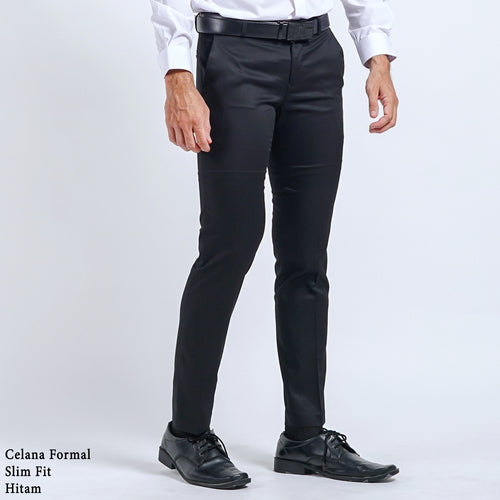 Boss SUPER Celana Panjang Pria Formal Slim Fit HT Hitam