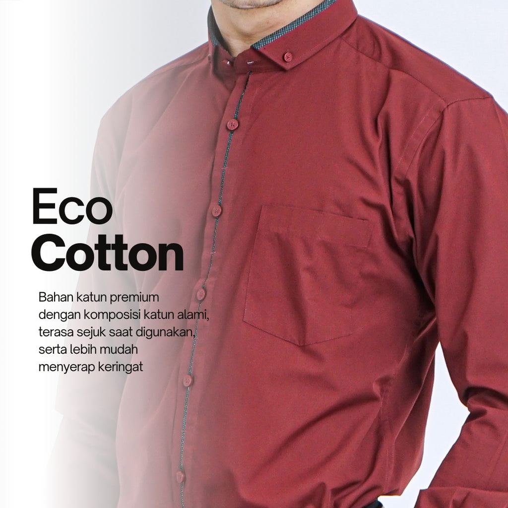 Boss SUPER Kemeja Polos Pria Eco Cotton Kombinasi List Tengah Lengan Panjang Slim Fit 1801N Merah
