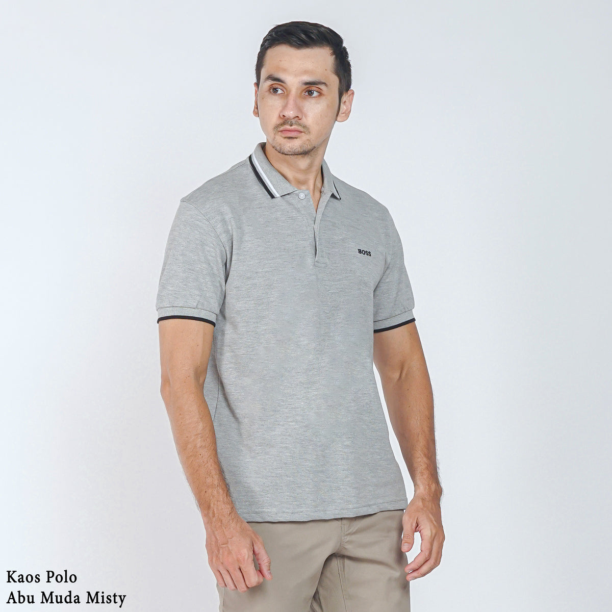 Boss SUPER Kaos Polo / Polo Shirt Pria Regular Fit Abu Muda Misty