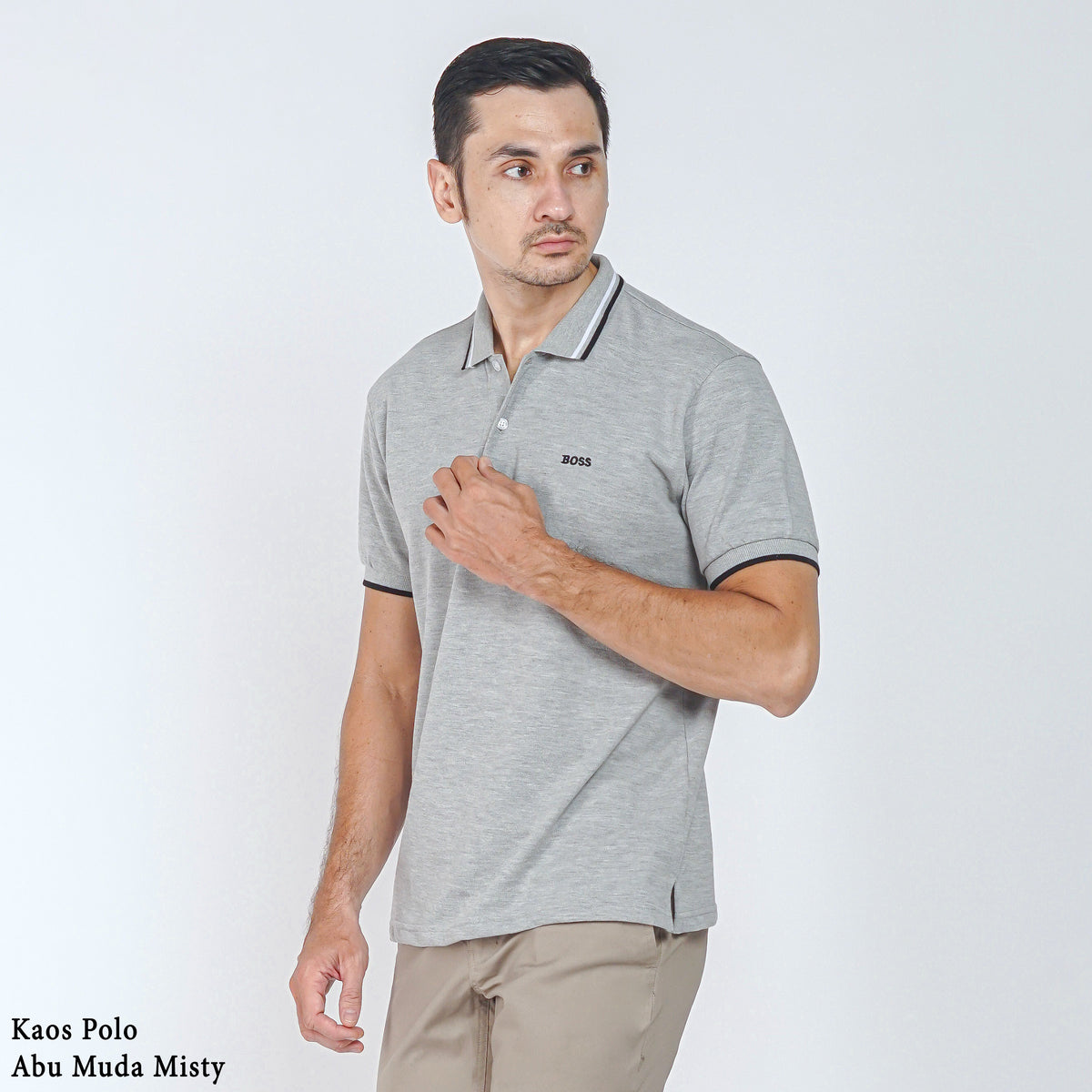 Boss SUPER Kaos Polo / Polo Shirt Pria Regular Fit Abu Muda Misty
