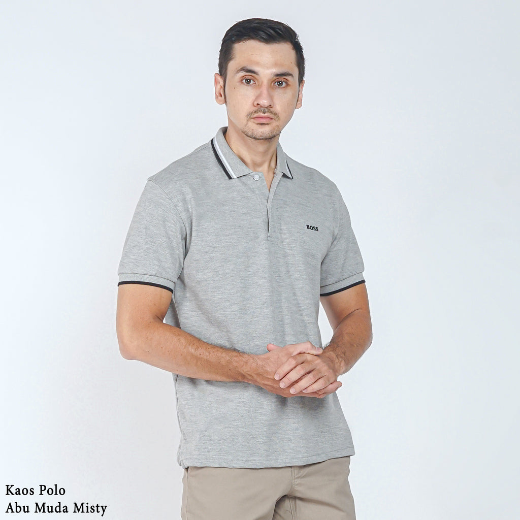 Boss SUPER Kaos Polo / Polo Shirt Pria Regular Fit Abu Muda Misty