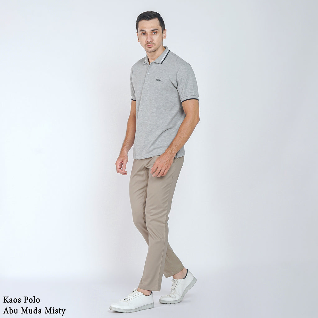 Boss SUPER Kaos Polo / Polo Shirt Pria Regular Fit Abu Muda Misty