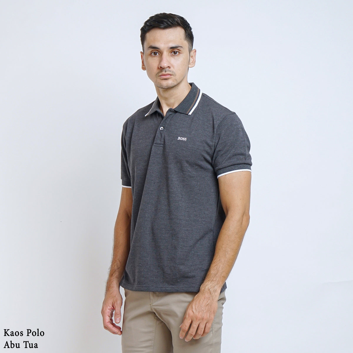 Boss SUPER Kaos Polo / Polo Shirt Pria Regular Fit Abu Tua