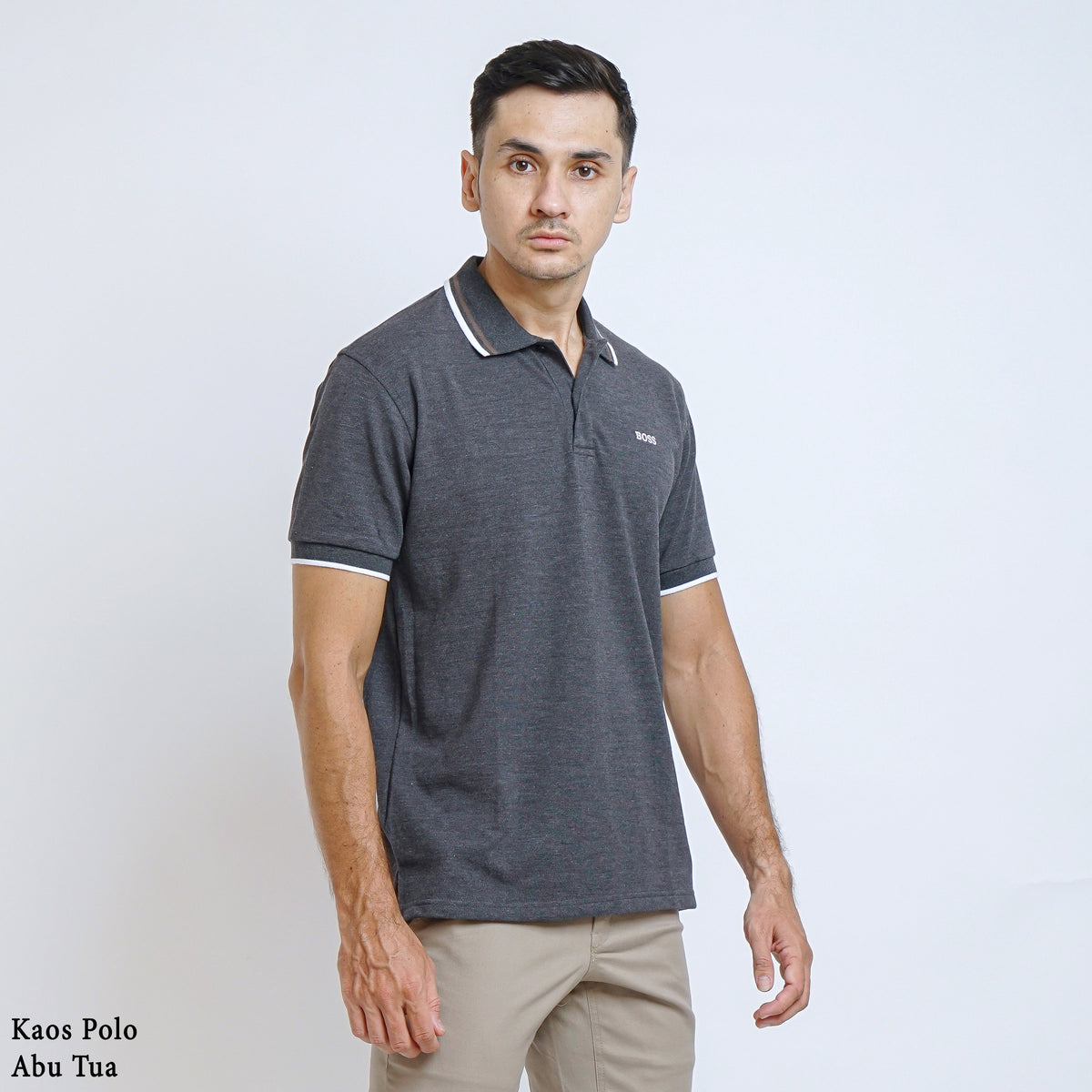 Boss SUPER Kaos Polo / Polo Shirt Pria Regular Fit Abu Tua