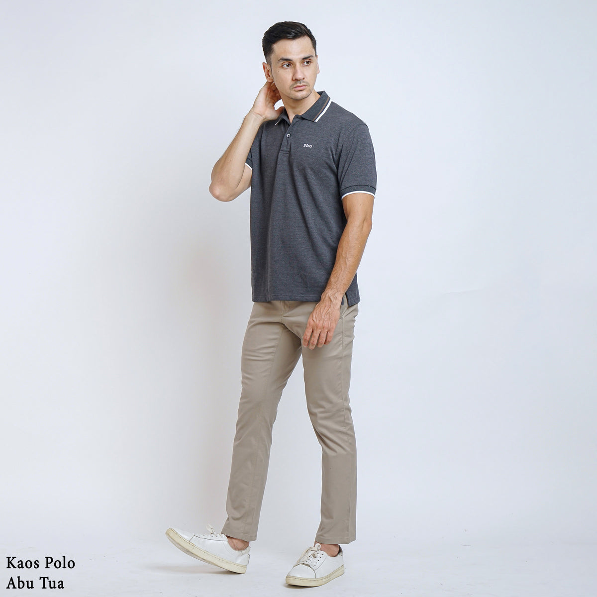 Boss SUPER Kaos Polo / Polo Shirt Pria Regular Fit Abu Tua