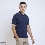 Boss SUPER Kaos Polo / Polo Shirt Pria Regular Fit Biru Navy