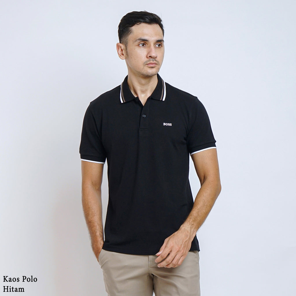 Boss SUPER Kaos Polo / Polo Shirt Pria Regular Fit Hitam