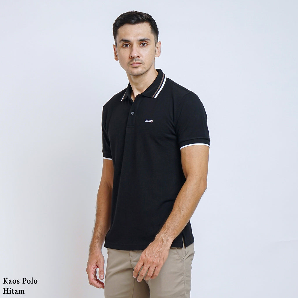 Boss SUPER Kaos Polo / Polo Shirt Pria Regular Fit Hitam
