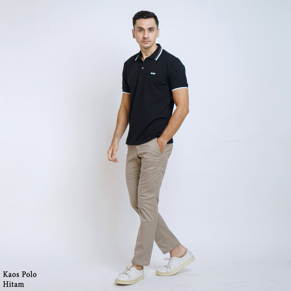 Boss SUPER Kaos Polo / Polo Shirt Pria Regular Fit Hitam