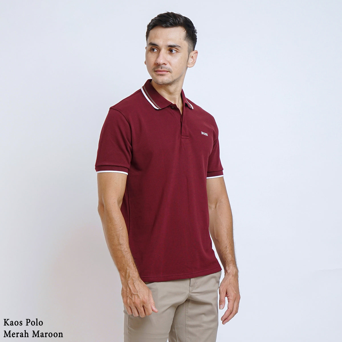 Boss SUPER Kaos Polo / Polo Shirt Pria Regular Fit Merah Maroon