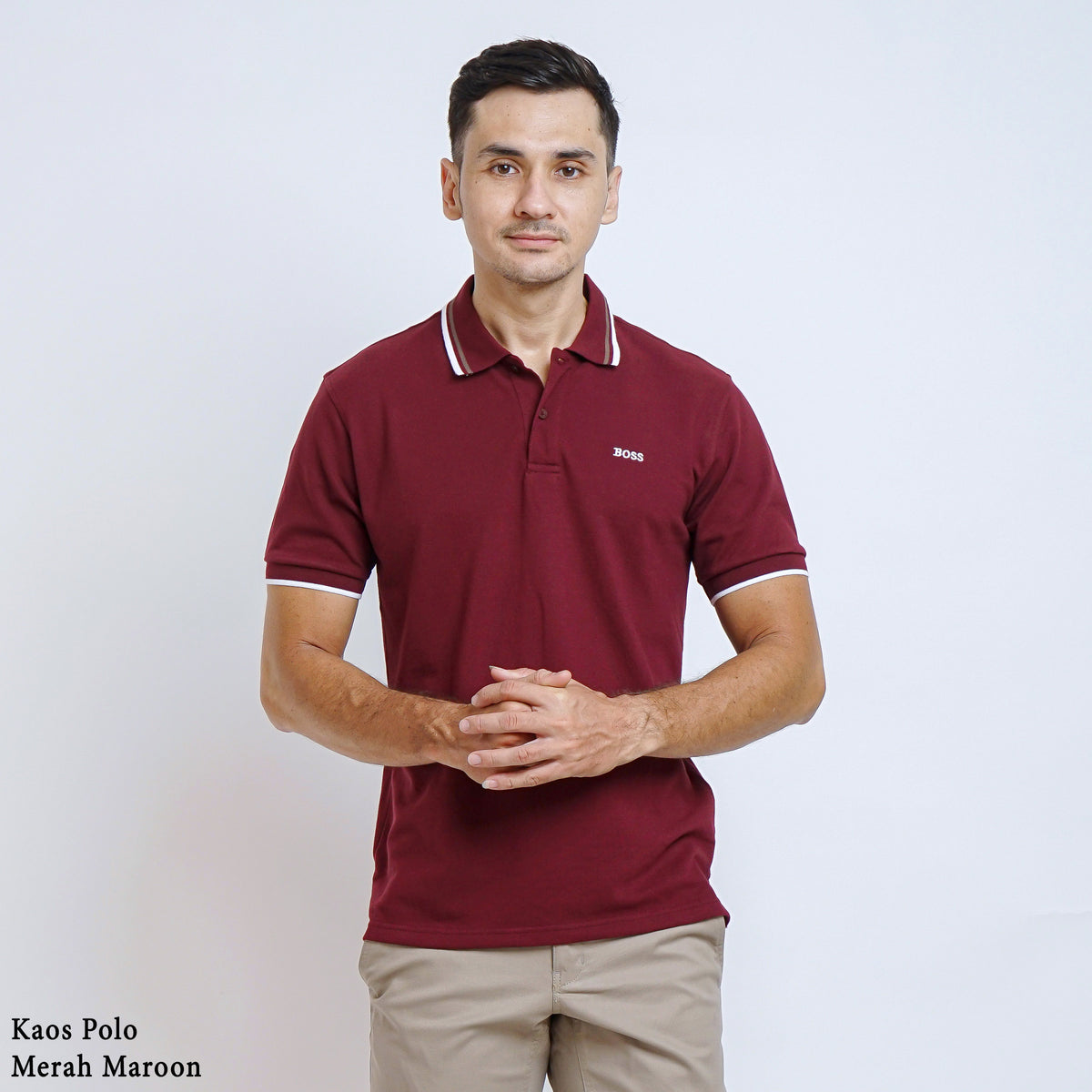 Boss SUPER Kaos Polo / Polo Shirt Pria Regular Fit Merah Maroon