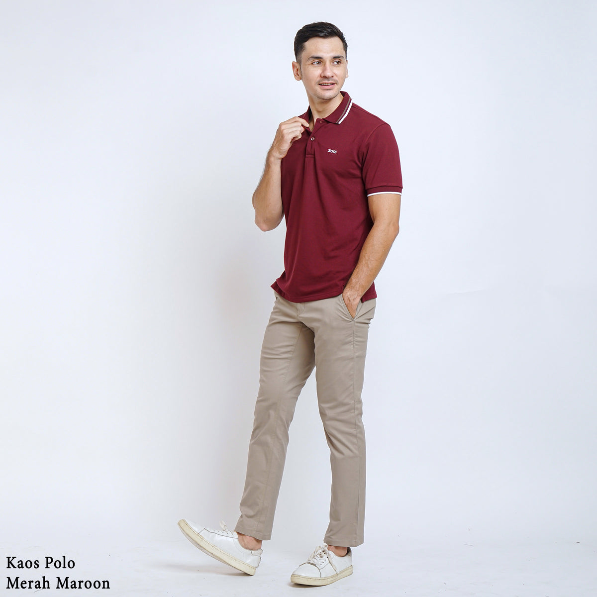 Boss SUPER Kaos Polo / Polo Shirt Pria Regular Fit Merah Maroon