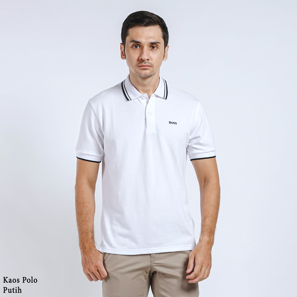 Boss SUPER Kaos Polo / Polo Shirt Pria Regular Fit Putih