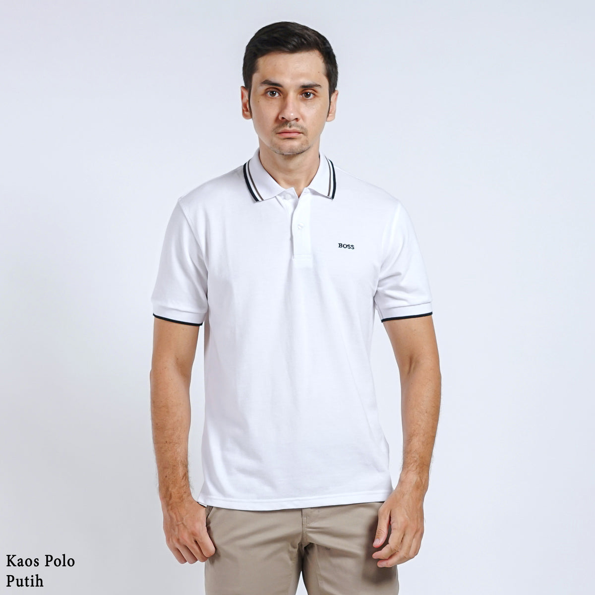 Boss SUPER Kaos Polo / Polo Shirt Pria Regular Fit Putih