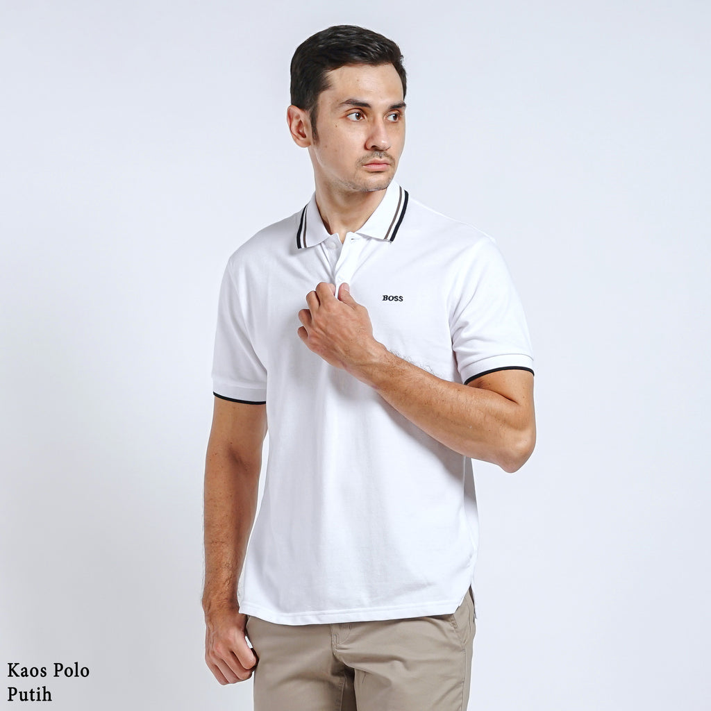 Boss SUPER Kaos Polo / Polo Shirt Pria Regular Fit Putih