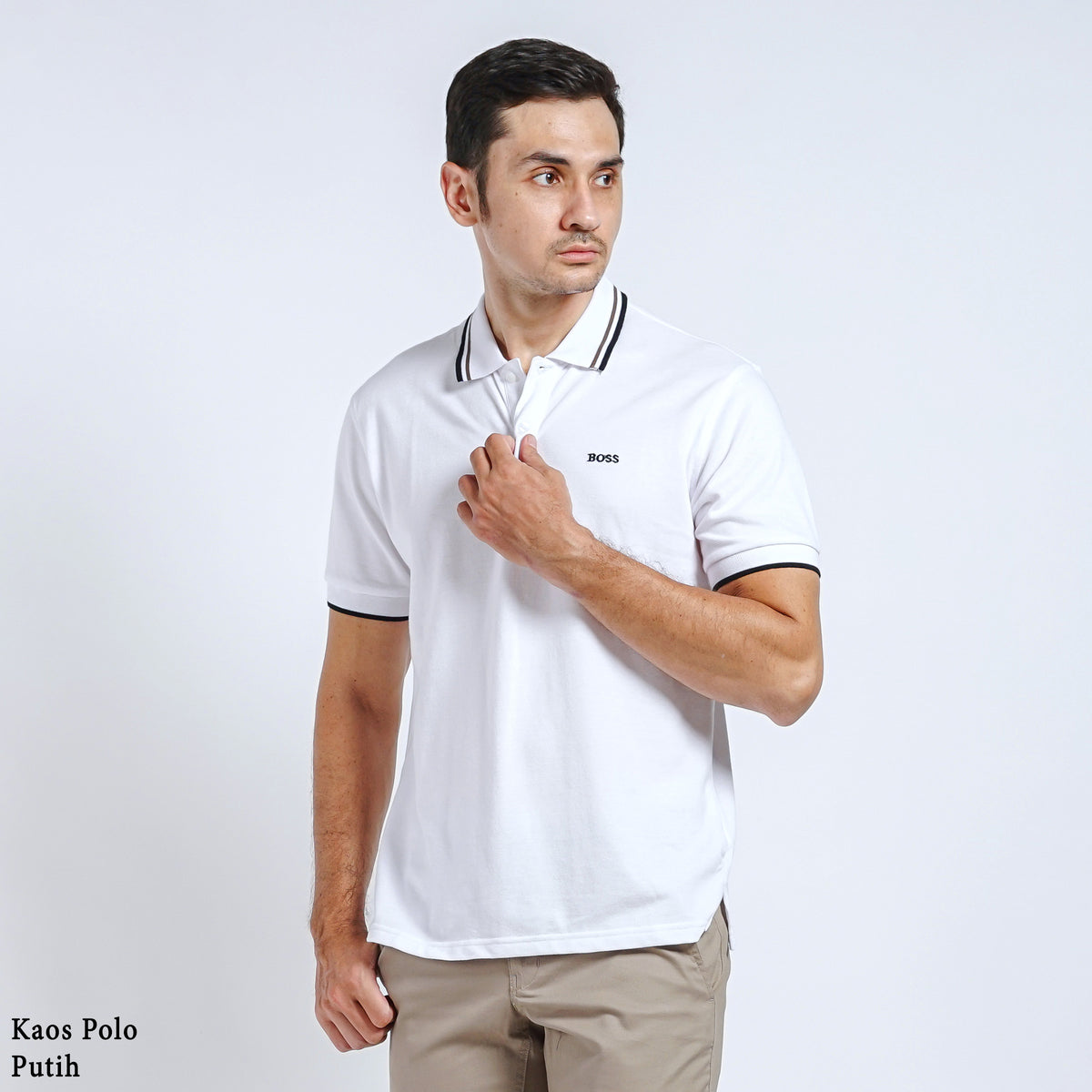 Boss SUPER Kaos Polo / Polo Shirt Pria Regular Fit Putih
