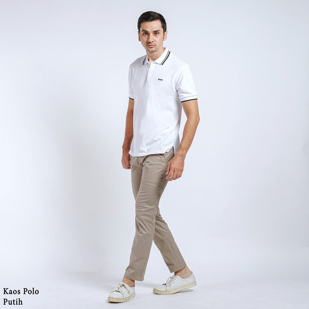 Boss SUPER Kaos Polo / Polo Shirt Pria Regular Fit Putih