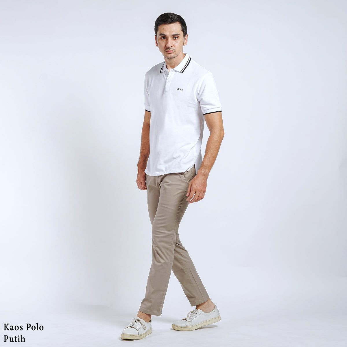 Boss SUPER Kaos Polo / Polo Shirt Pria Regular Fit Putih
