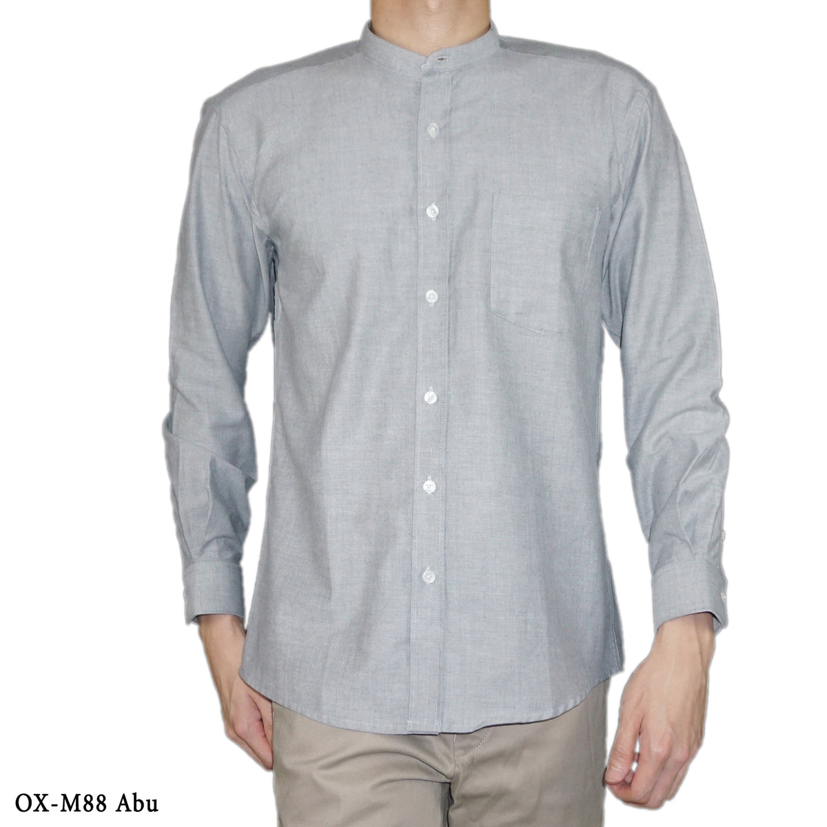 Boss SUPER Kemeja Polos Basic Pria Oxford Shanghai Lengan Panjang Slim Fit OX Abu