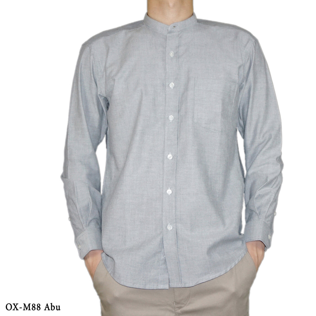 Boss SUPER Kemeja Polos Basic Pria Oxford Shanghai Lengan Panjang Slim Fit OX Abu