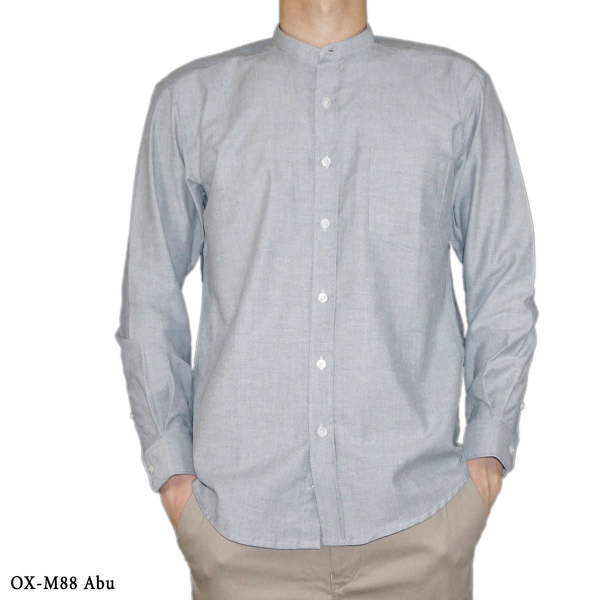 Boss SUPER Kemeja Polos Basic Pria Oxford Shanghai Lengan Panjang Slim Fit OX Abu
