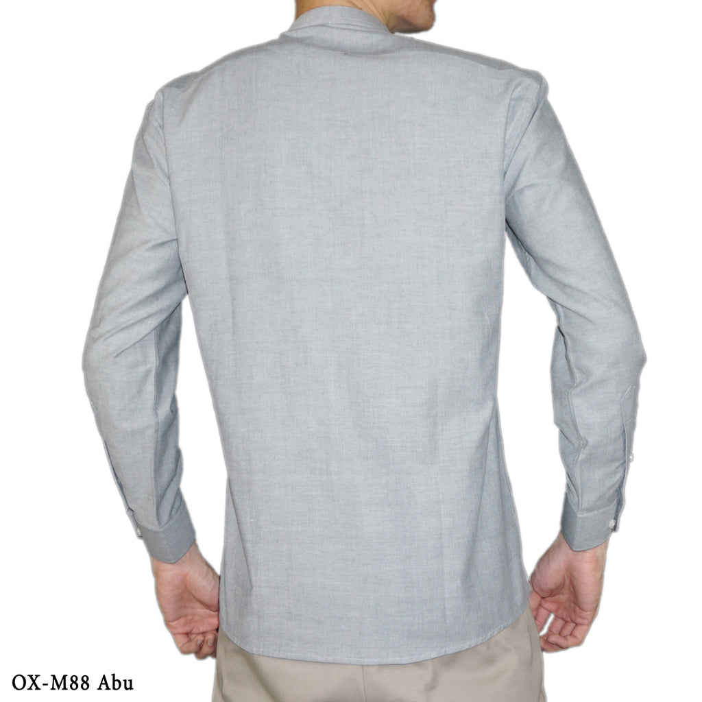 Boss SUPER Kemeja Polos Basic Pria Oxford Shanghai Lengan Panjang Slim Fit OX Abu