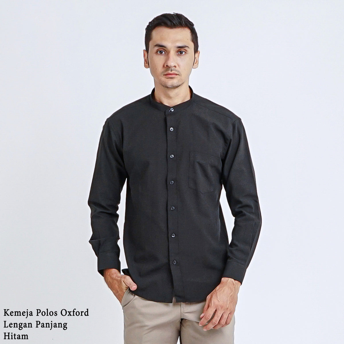 Boss SUPER Kemeja Polos Basic Pria Oxford Shanghai Lengan Panjang Slim Fit OX Hitam