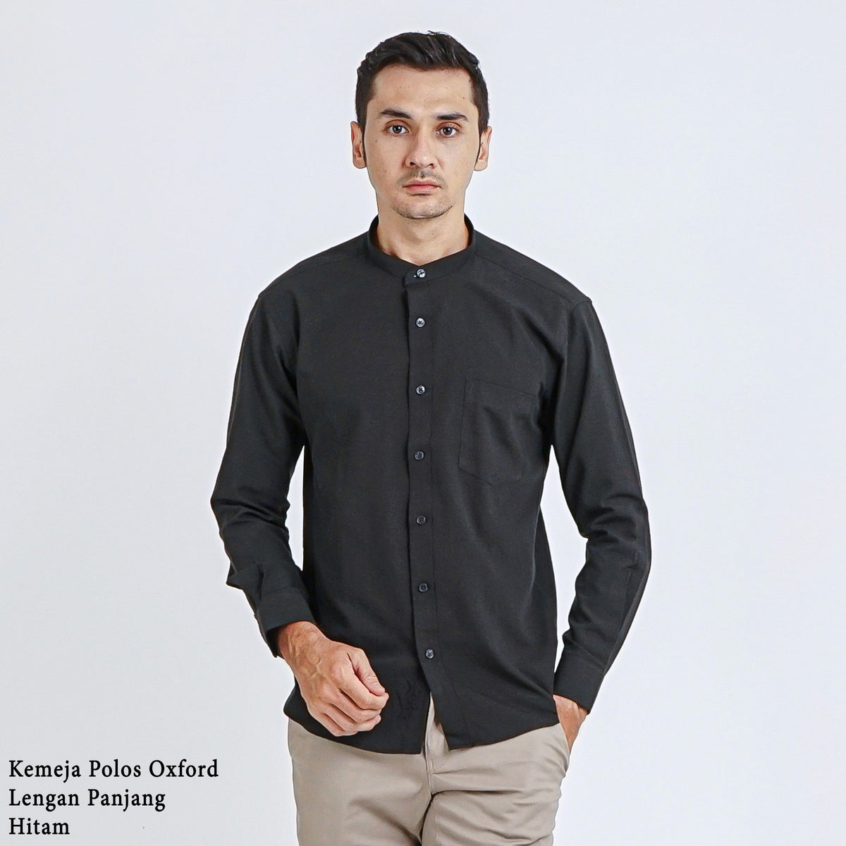 Boss SUPER Kemeja Polos Basic Pria Oxford Shanghai Lengan Panjang Slim Fit OX Hitam