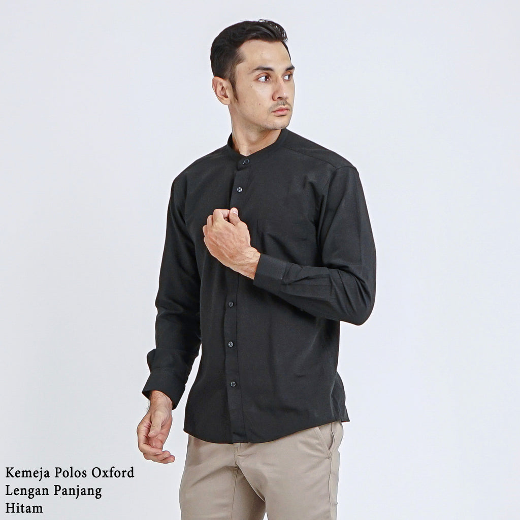 Boss SUPER Kemeja Polos Basic Pria Oxford Shanghai Lengan Panjang Slim Fit OX Hitam