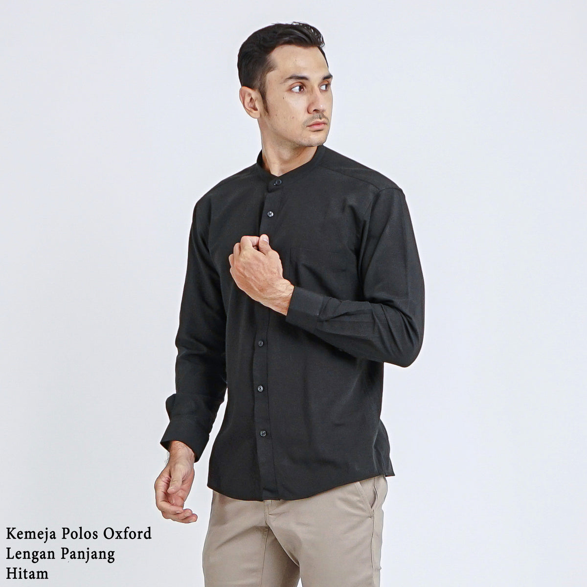 Boss SUPER Kemeja Polos Basic Pria Oxford Shanghai Lengan Panjang Slim Fit OX Hitam