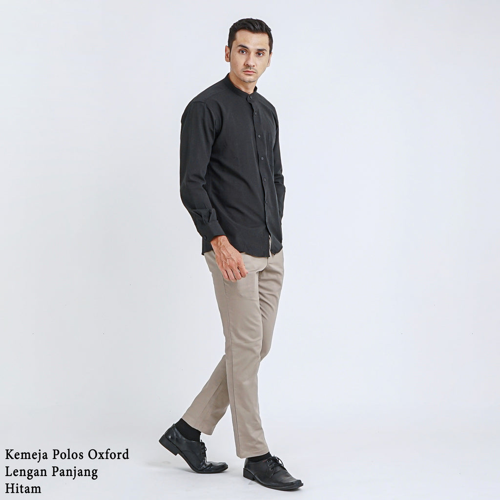 Boss SUPER Kemeja Polos Basic Pria Oxford Shanghai Lengan Panjang Slim Fit OX Hitam