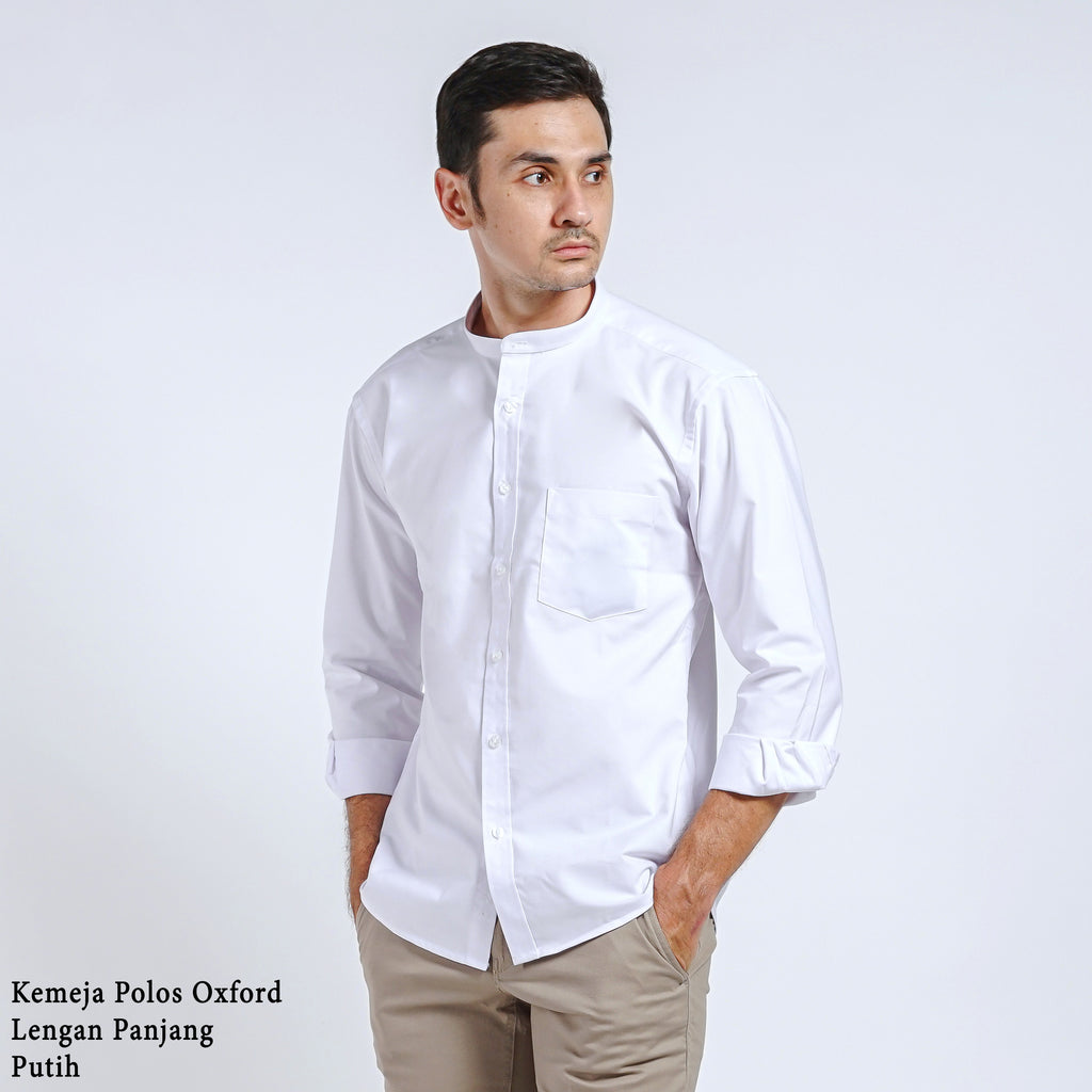 Boss SUPER Kemeja Polos Basic Pria Oxford Shanghai Lengan Panjang Slim Fit OX Putih