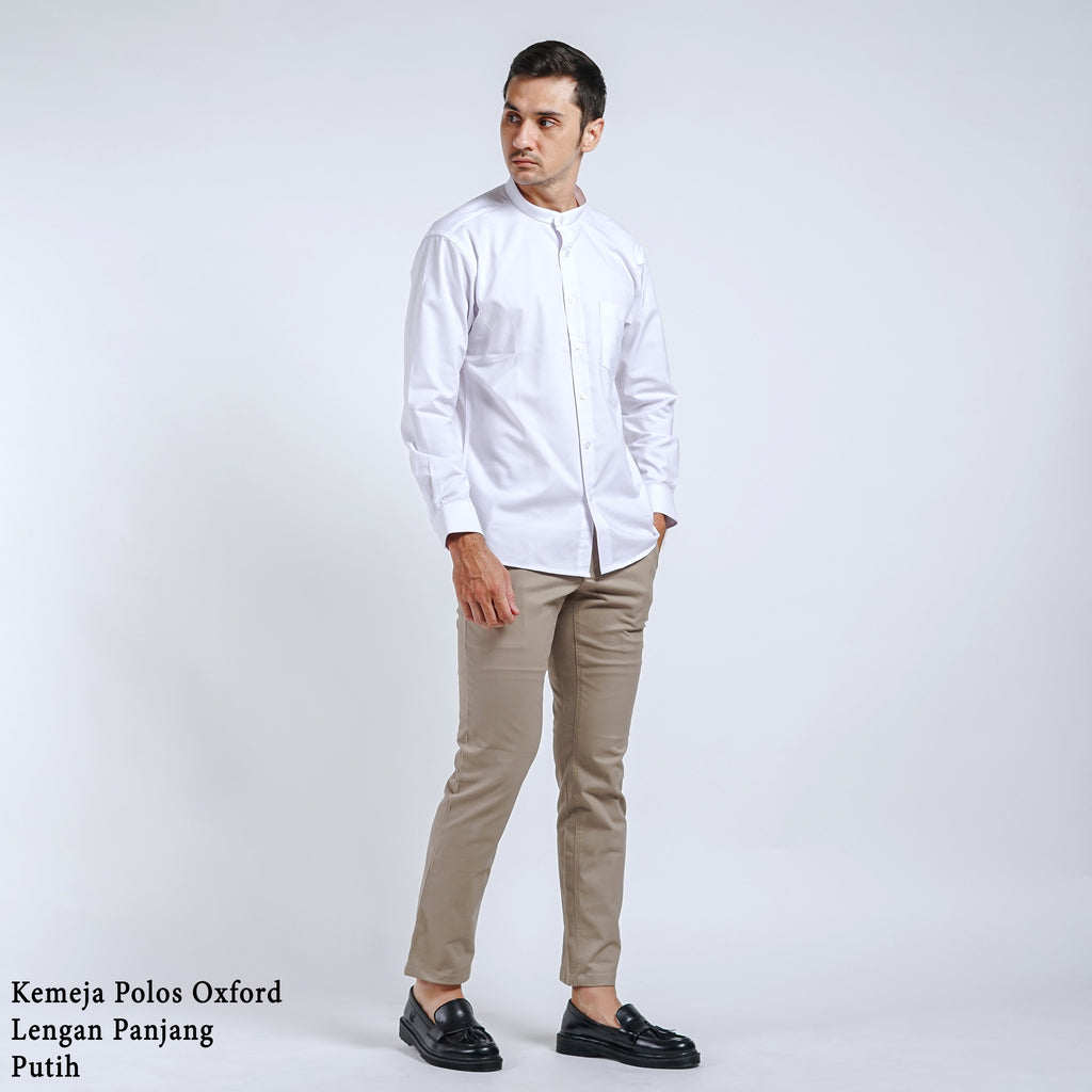 Boss SUPER Kemeja Polos Basic Pria Oxford Shanghai Lengan Panjang Slim Fit OX Putih