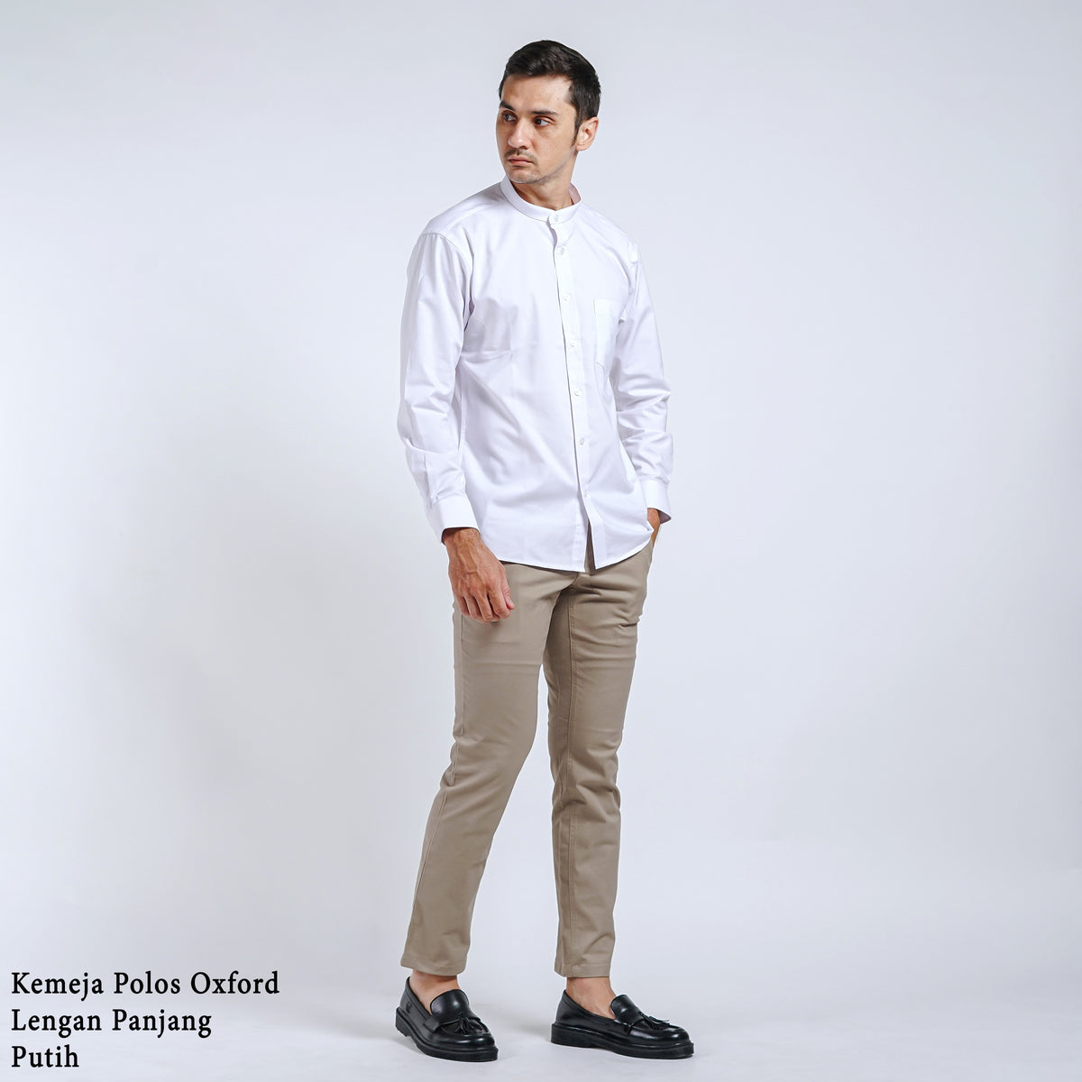 Boss SUPER Kemeja Polos Basic Pria Oxford Shanghai Lengan Panjang Slim Fit OX Putih