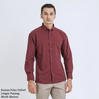 Boss SUPER Kemeja Polos Basic Pria Oxford Cotton Lengan Panjang Slim Fit Regular Fit OXK Merah Maroon