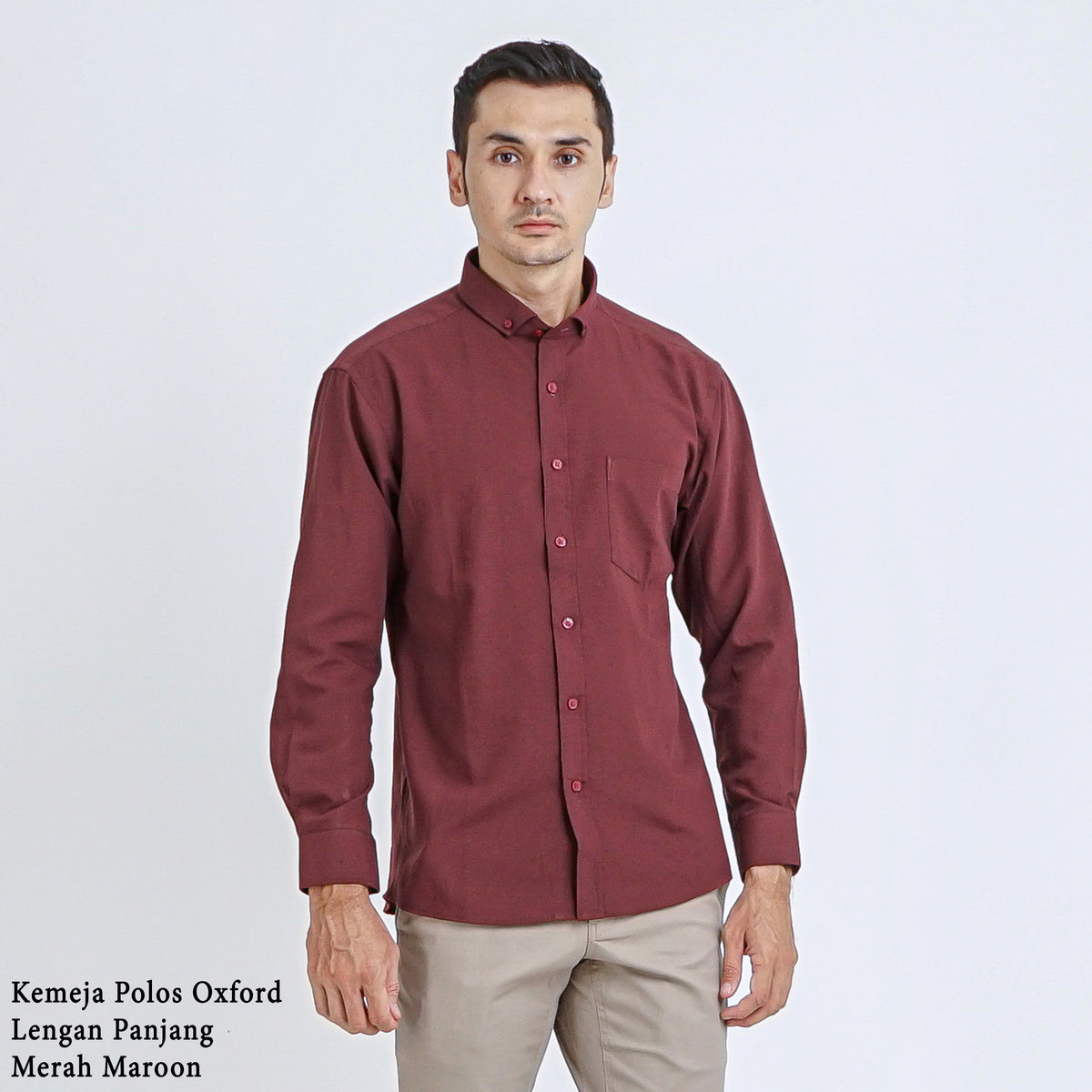 Boss SUPER Kemeja Polos Basic Pria Oxford Cotton Lengan Panjang Slim Fit Regular Fit OXK Merah Maroon