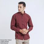 Boss SUPER Kemeja Polos Basic Pria Oxford Cotton Lengan Panjang Slim Fit Regular Fit OXK Merah Maroon