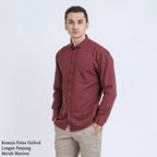 Boss SUPER Kemeja Polos Basic Pria Oxford Cotton Lengan Panjang Slim Fit Regular Fit OXK Merah Maroon