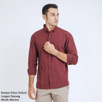 Boss SUPER Kemeja Polos Basic Pria Oxford Cotton Lengan Panjang Slim Fit Regular Fit OXK Merah Maroon