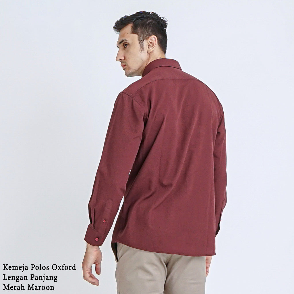 Boss SUPER Kemeja Polos Basic Pria Oxford Cotton Lengan Panjang Slim Fit Regular Fit OXK Merah Maroon