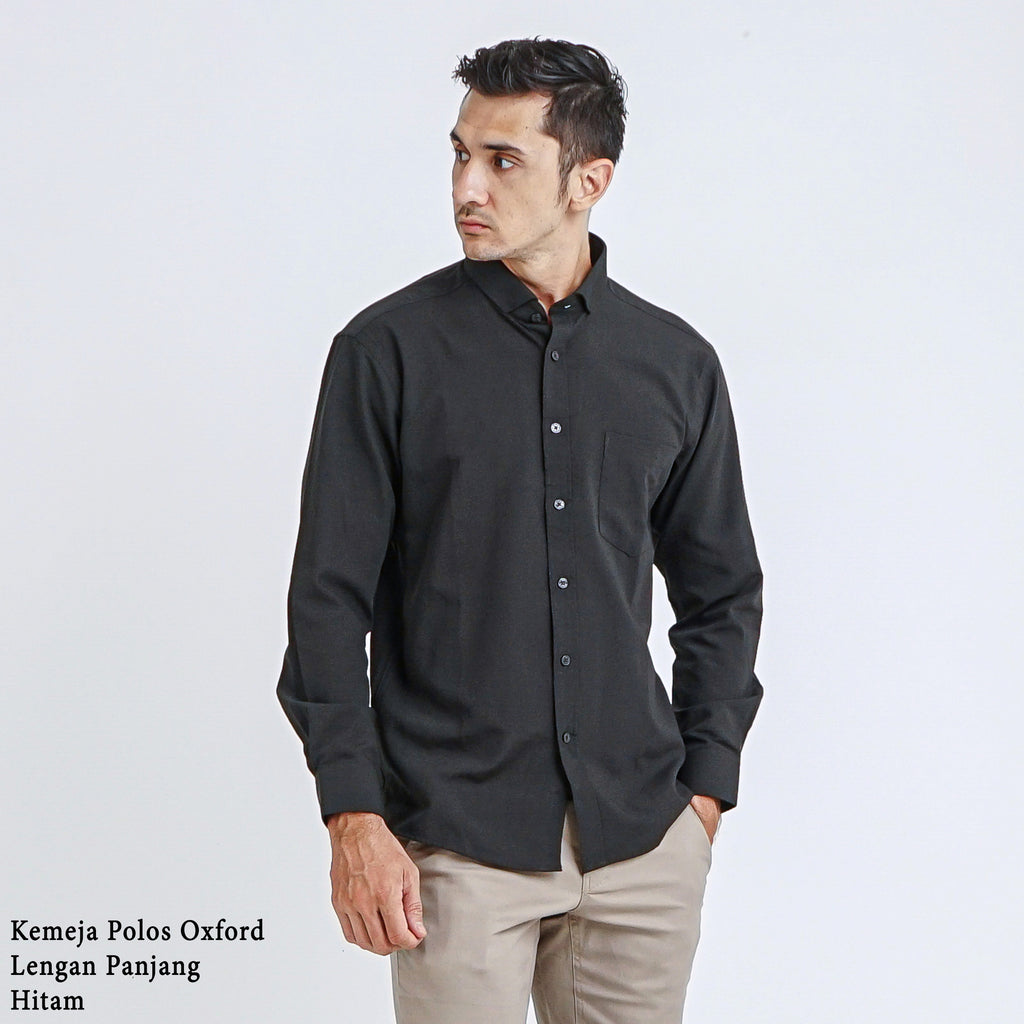 Boss SUPER Kemeja Polos Basic Pria Oxford Cotton Lengan Panjang Slim Fit OXK Hitam