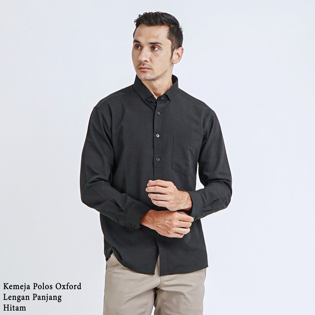 Boss SUPER Kemeja Polos Basic Pria Oxford Cotton Lengan Panjang Slim Fit OXK Hitam