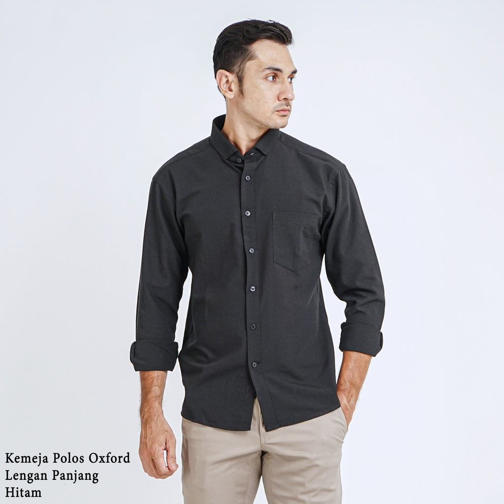 Boss SUPER Kemeja Polos Basic Pria Oxford Cotton Lengan Panjang Slim Fit OXK Hitam