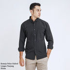 Boss SUPER Kemeja Polos Basic Pria Oxford Cotton Lengan Panjang Slim Fit OXK Hitam