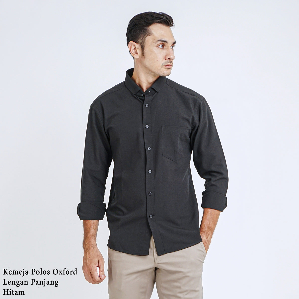 Boss SUPER Kemeja Polos Basic Pria Oxford Cotton Lengan Panjang Slim Fit OXK Hitam