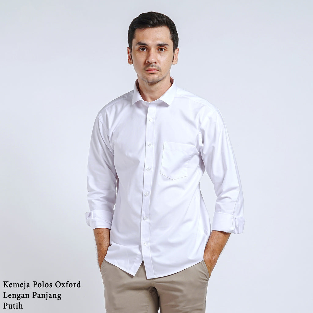 Boss SUPER Kemeja Polos Pria Oxford Lengan Panjang Slim Fit OXK Putih