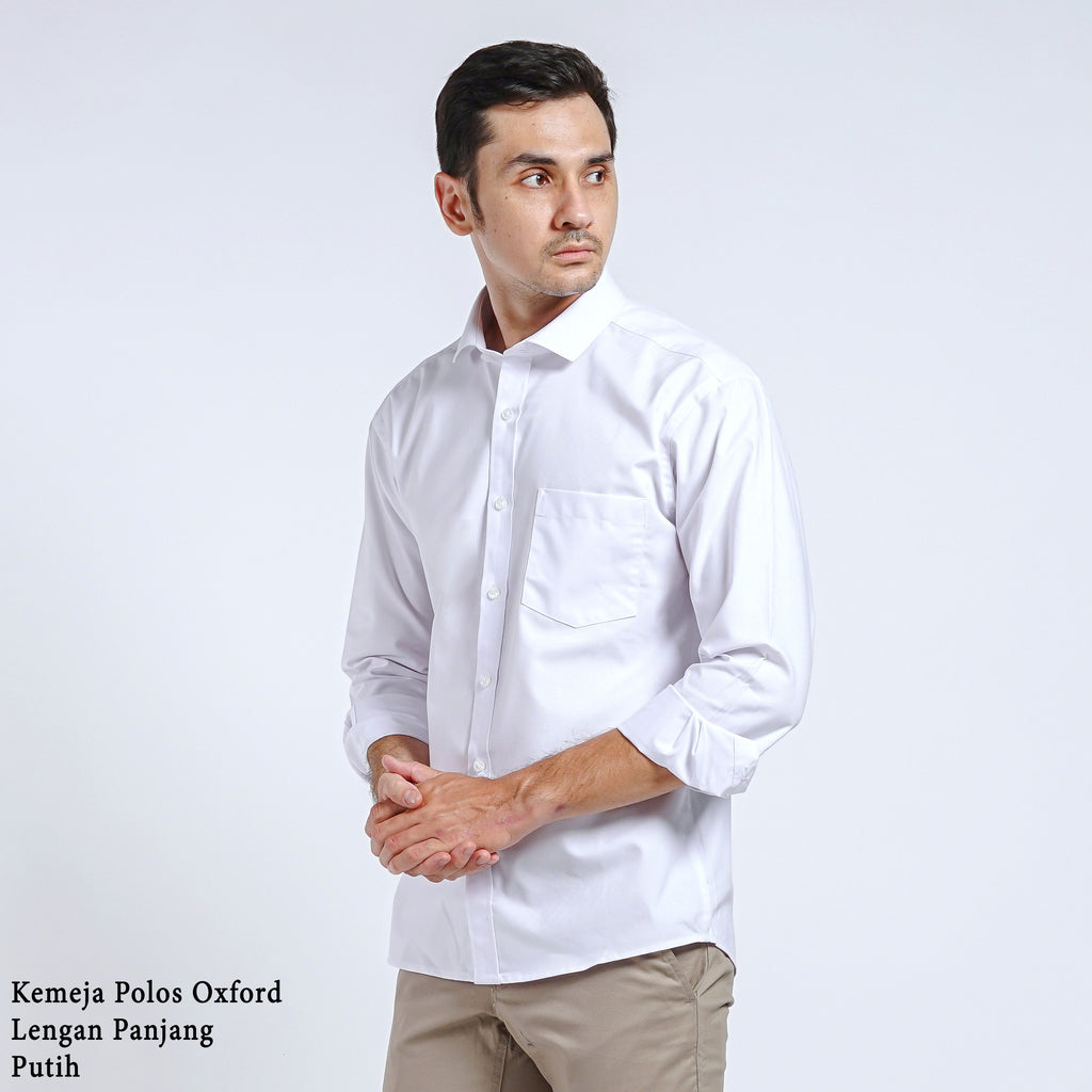 Boss SUPER Kemeja Polos Pria Oxford Lengan Panjang Slim Fit OXK Putih